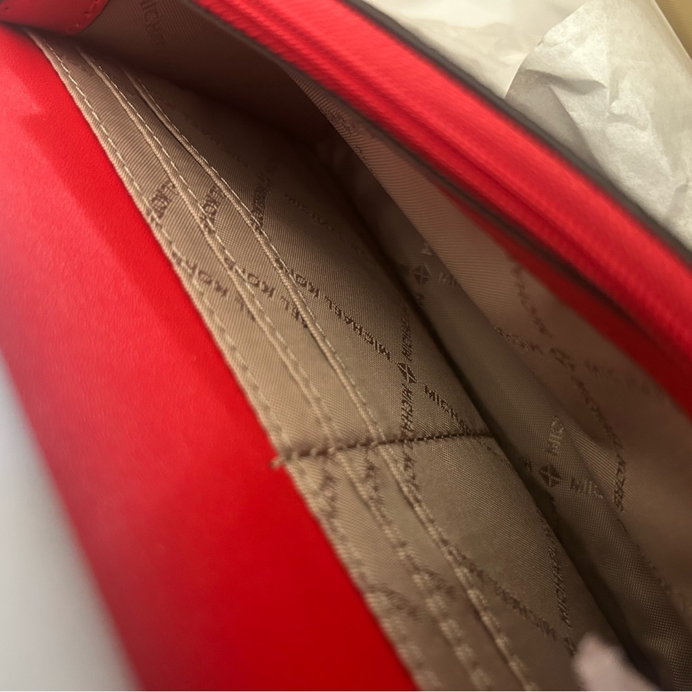 Michael Kors Jet Set Travel Small Flap Clutch Crossbody Bag (brown + red) - Picture 6 of 12